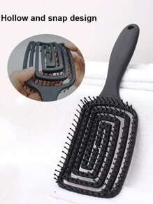 1Pc Black Curved Vented Detangling Hair Brushes - Vented Hairbrush For Gentle Detangling. Wet Brush/Dry Brush - Black - View 4