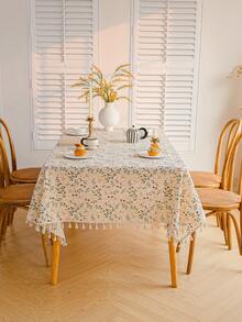 1pc Floral Printed Tablecloth, Rectangular Tablecloth With Tassels, Farmhouse Style, Suitable For Home, Kitchen, Dining Room, Camping, Parties, Outdoor Use, Spring/Summer Decor - Multicolor - View 6