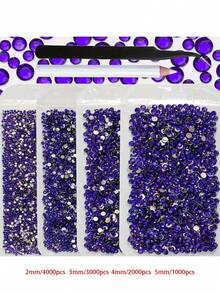 4 包 10,000 颗 2-5 毫米树脂水晶钻石，适用于工艺品、服装和面料，皇家蓝色扁平宝石，深蓝色扁平合成水晶，混合尺寸散装，非热熔，手工 DIY 手机壳，欢呼风扇（黑色镊子 + 白色点笔） - 彩色 - 查看 16