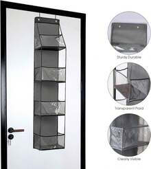 4-Shelf Over The Door Hanging Pantry Organizer, Behind The Door Storage Organizer, With Clear Plastic Pockets, For Bedrooms, Closets, Bathrooms, Small Apartments, College Dorms (Grey)