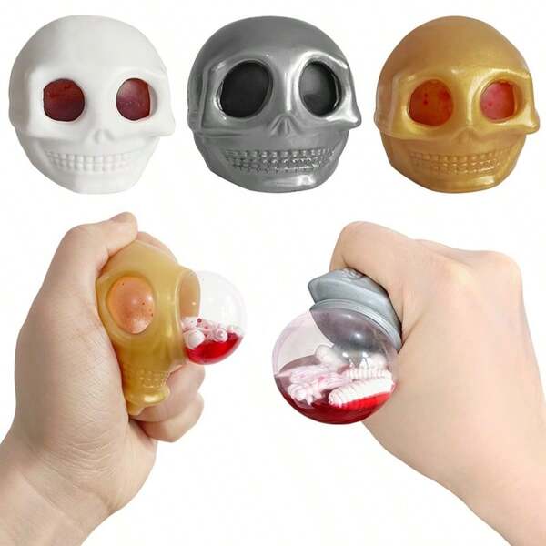 1 pieza Juguete de estrés de Halloween con ojo saltón de calavera, juguete de compresión de insectos para descompresión, juguete de ansiedad con calavera y esqueleto de terror