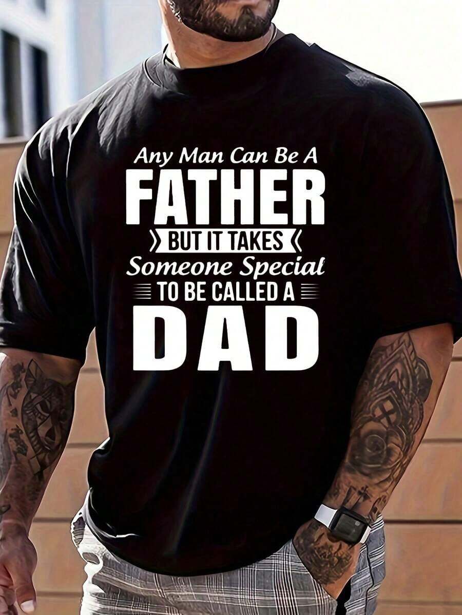 Camiseta casual de manga corta con cuello redondo y estampado de eslogan de verano para hombres - Negro - Ver 1
