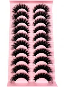 10pairs Natural Russian Strip Lashes 20mm Mink Lashes 3D Mink Eyelashes 100% Cruelty Free Lashes Handmade Reusable Fluffy Natural Eyelashes False Lashes Makeup - 黑色 - 查看 6