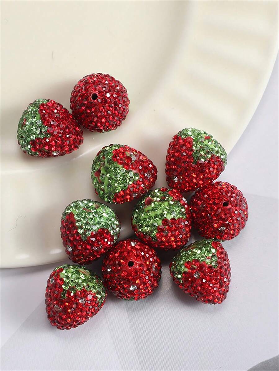 2-20pcs Red Strawberry & Cherry Clay Rhinestone DIY Handmade Earrings, Bracelets, Necklaces, Jewelry Supplies - Red-cherry - View 1