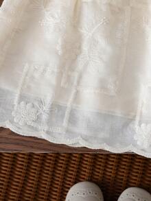 Vestido de niña para primavera y otoño, de tela de encaje bordado delicada, ligero, estilo princesa recién nacida, dulce y elegante, adecuado para uso diario, salidas y fiestas de bebés e infantes - Albaricoque - Ver 5