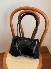 时尚心形小包吊坠，复古腋下包，独特单肩包，手提包 - 黑色 - 查看 1