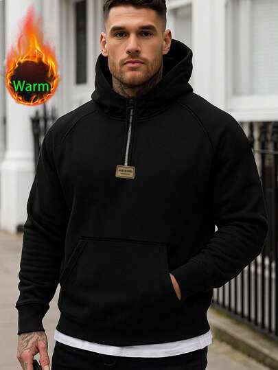 Męska bluza z kapturem i długim rękawem, luźna, z podszewką termiczną, w stylu casual streetwear, jesień/zima, z polaru