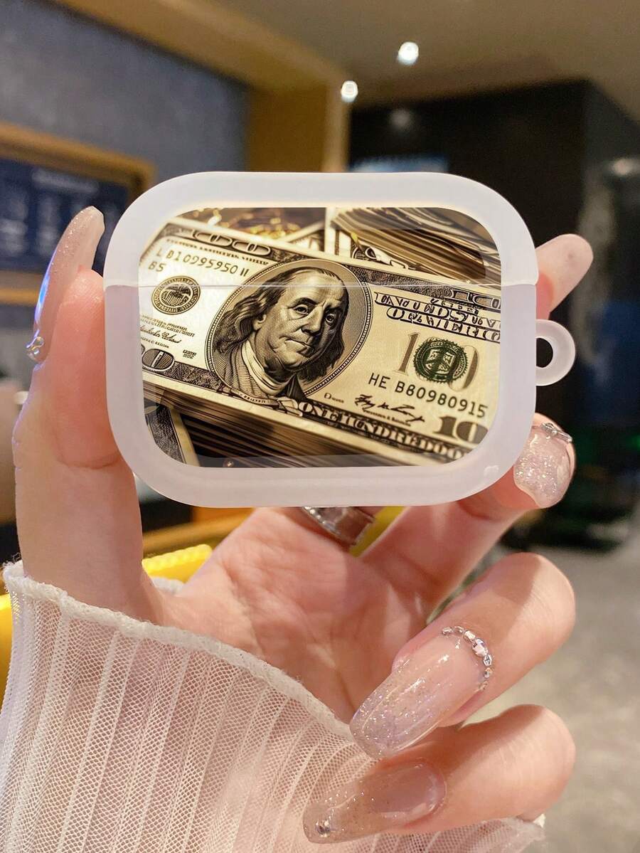 1 件加厚 UV 印花金色美元耳机盒，适用于 Apple 蓝牙耳机透明保护套