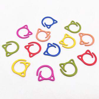 24-100 件多色猫耳形金属针织针迹标记，开口螺旋金属锁环，小猫金属钩针标记，适用于 DIY 纱线针织钩针缝纫、针织项目计数器和配件