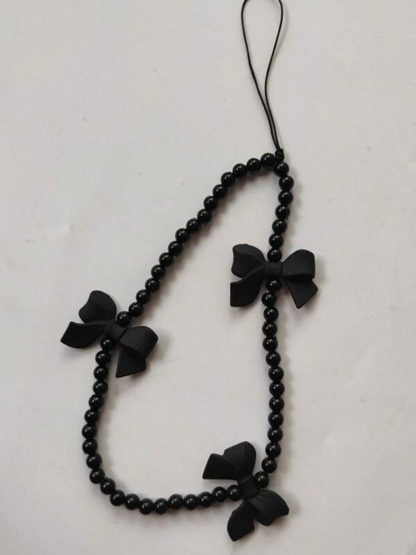 1pc Black Minimalist Handmade Beaded Bow Camera Strap, Phone Lanyard Gifts For Mother, Family, Friends, Birthday, Holiday Phone Charm, Phone Chain