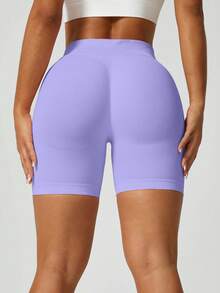NcmRyu 1pc Solid Color Seamless Stretchy Shapewear Shorts Quick Dry Breathable Tight Shorts For Running Workout And Training Spring Summer Conjunto Deportivo Mujer - Màu tím - Xem 7