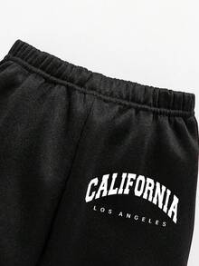 Toddler Letter Print Warm Crew Neck Sweatshirt And Pants Set - White - View 6