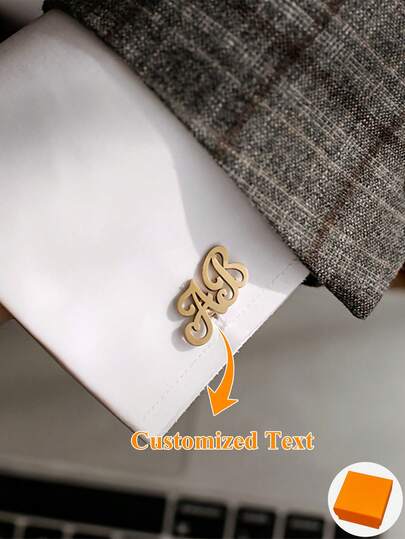 Gemelos personalizados, gemelos de acero inoxidable con letras elegantes para hombres, accesorios para camisas de traje, regalo para padre, esposo, novio, hijo, letras en mayúsculas en inglés, estilo elegante, letras detalladas, material de acero inoxidable