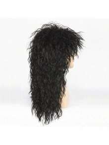 Men And Women Long Curly Brown Gradient White Wig 70s 80s Rocker Mullet Party Funny Wig Costume Wig - màu đen - Xem 3