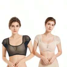 1pc/2pcs Mesh Camisole With Washable Underarm Sweat Pads, Invisible Plus Size Breathable Sweat Absorbing Pads, Thin Vest, Sweat Absorbing Camisole, Suitable For Underarm Sweat Protection For Women And Girls, Washable, Sweat-Wicking And Quick-Drying