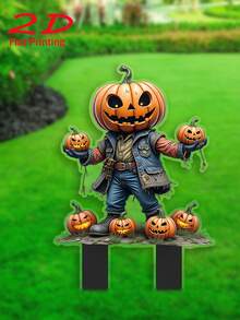 2D 平面，1 件迷人南瓜头稻草人花园桩 - 亚克力户外艺术装饰，适合庭院、草坪和节日派对 - 送给家人和朋友的理想礼物 - 2D 平面，地面安装，无需电力，万圣节主题，圣诞节场合，塑料材质 - 彩色 - 查看 1