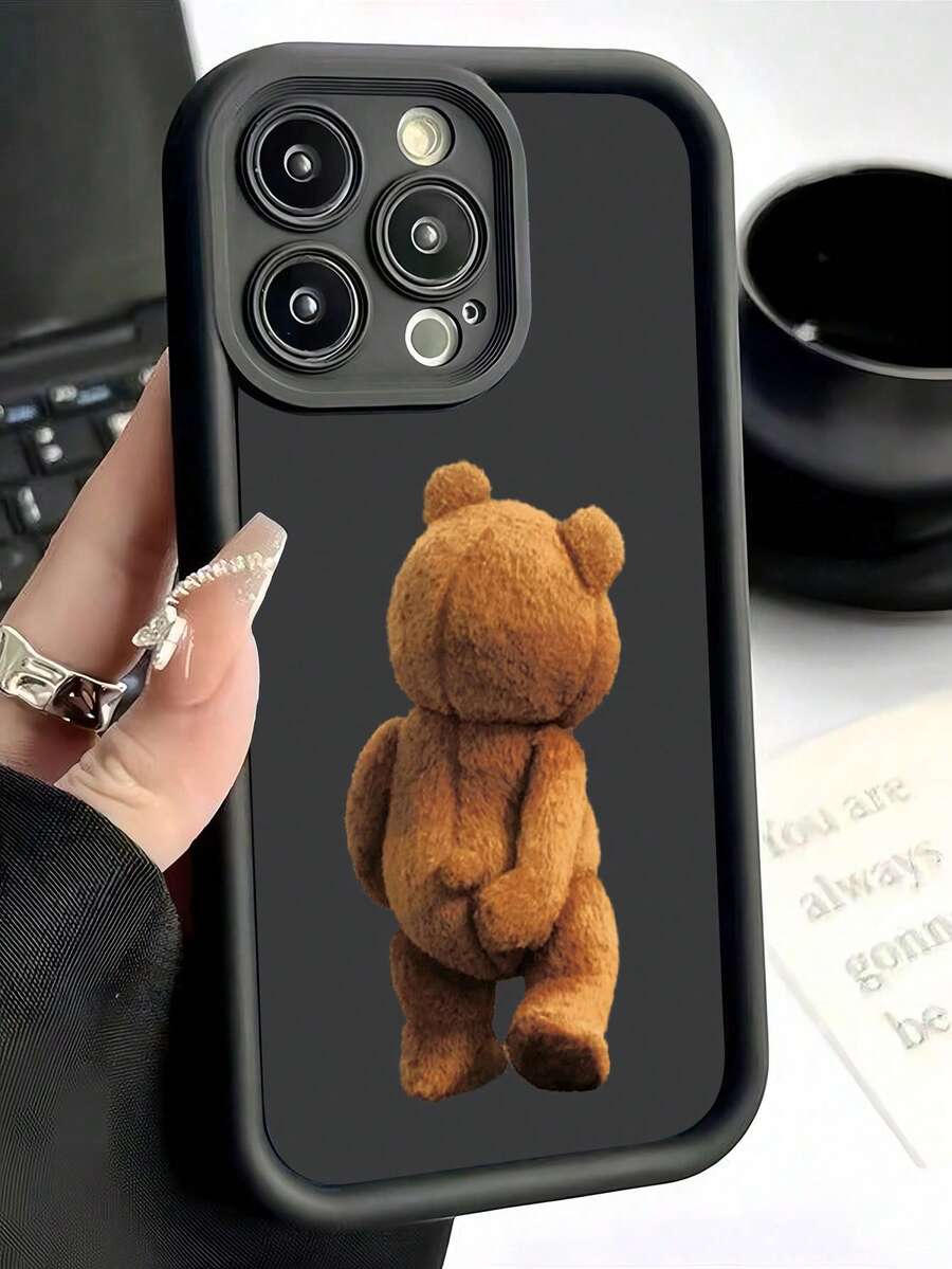 1 件可爱熊屁股图案全覆盖 TPU 防震手机壳防水防摔防刮 - 黑色 - 查看 1