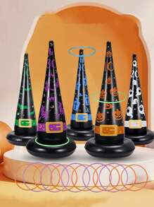 11 Stück/6 Stück/4 Stück Halloween Ring Wurfspiel Set, Halloween aufblasbarer Hexenhut Ring Wurfspiel Set, aufblasbarer Reifen Spielzeuge, für Horror Party, Innen-/Außenbereich Spiele, Hexen-Themen Feiertagsdekoration, Innen- und Außenparty Grundausstattung, Familien Versammlungs-Spielzeuge, Halloween Party Spielzeuge