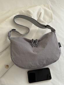 Fashionable Solid Color Casual Retro Women Crossbody Bag - Grey - View 7