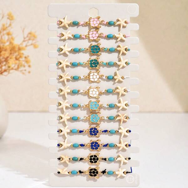 1 Peça Pulseira de Contas com Tartaruga do Mar e Estrela-do-mar Boêmia, Joias de Resort de Praia para Mulheres