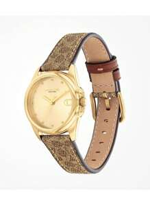 Coach Leather Strap Quartz Wrist Watch For Women With Gold-Tone Iconic C Brand Dial Watch Ladies Chic Luxury Round Analog Watch