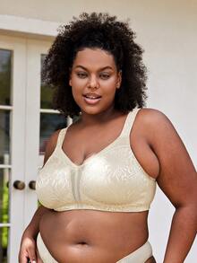 Plus Size Women Full Coverage Unpadded Comfortable Shaping Wireless Bra - Champagne - View 5
