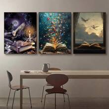 3 件帆布印刷装饰画，宇宙，火焰，家居装饰画，抽象书，森林，龙，室内家居墙壁装饰艺术可选框架