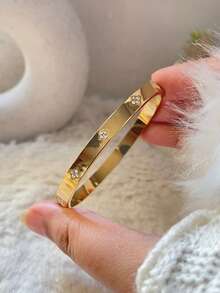 1 chiếc vòng tay thời trang mạ vàng 18K bằng thép không gỉ có số La Mã thanh lịch, trang sức chống nước dành cho nữ - vàng - Xem 9