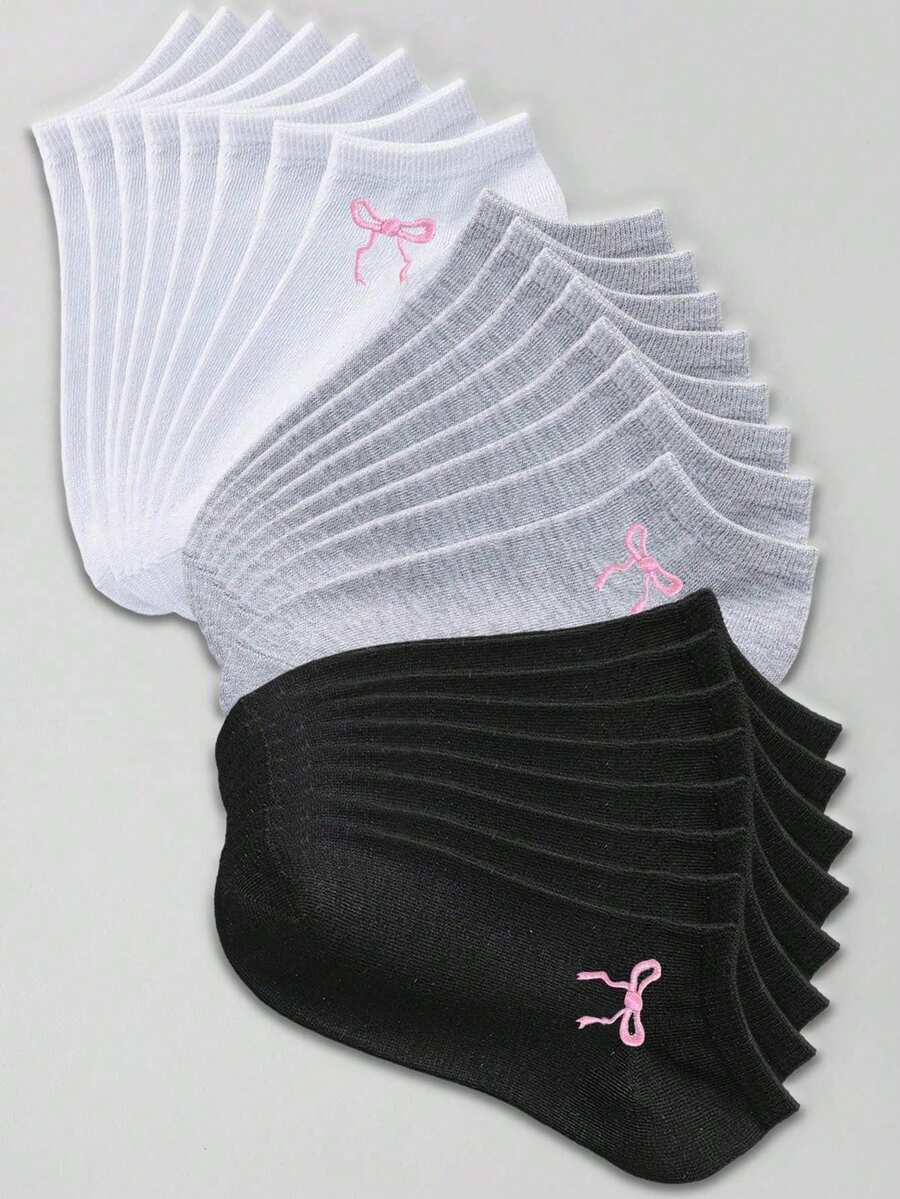 20 Pairs Kids Solid Color Bow Ankle Socks, Student Socks Suitable For All Seasons Sports Socks - Multicolor - View 1