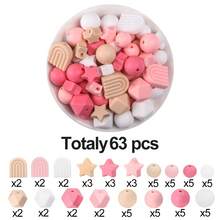63Pcs Vibrant Pink Silicone Beads Mix - Star, Arch, Circle & Hexagon Focal/Spacer Beads For DIY Jewelry Making Kit, Keychain, Lanyard Craft Supplies (Gift Set) - Mixed Set - View 10