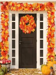 1 件/2 件枫叶花环，68.78 英寸/78.74 英寸人造枫叶秋藤，悬挂秋藤，桌面装饰，场景装饰，园艺装饰 - 可重复使用，适用于家庭聚会、壁炉装饰、婚宴装饰、家庭婚礼派对、家居装饰、前门秋季装饰、室内外装饰、万圣节和圣诞节。