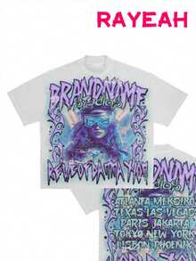 Fashionable Men's Round Neck Short Sleeved Printed Casual T-Shirt Y2K Hip-Hop Street Retro Style 180g Pure Cotton Sunglasses With Beautiful Pattern Short Sleeved Fashionable And Comfortable Printed T-Shirt - 白色 - 查看 2