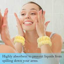 Three-Piece Set For Preventing Wetness While Washing Face, Including Coral Fleece Absorbent Hairband And Wristband, A Tool For Ladies' Washing And Skin Care To Prevent Getting Wet