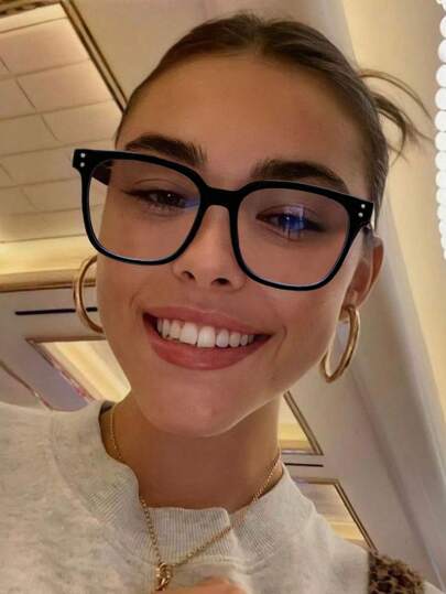 1 szt. Damskie okulary PC Rivet Black z płaskimi soczewkami, Okulary, Damskie okulary z płaskimi soczewkami, Akcesoria Y2K, Powrót do szkoły, Okulary dla kobiet, Prezent dla kobiet, Niezbędnik na święta, Nadaje się do szkoły, dojazdów do pracy, codziennego życia, gier mobilnych