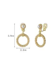 1 对时尚水晶和白珍珠圆形吊坠夹式耳环，适合女士佩戴，优雅纤薄，适合日常佩戴，节日礼物