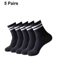 10 双男士多色条纹纯色透气休闲中筒袜，秋季 - 彩色 - 查看 16