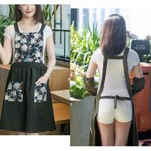 FWQGQEG Vintage Ladies Aprons, Pinafore Apron Dress For Women Girls, Cute Floral Slim Aprons Chef Aprons, Gift For Women - 黑色 - 查看 4
