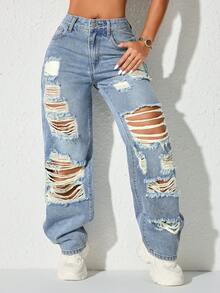 Quần jeans ống đứng cạp cao, túi xéo, phong cách vintage Y2K Rave, kiểu dáng thường ngày, thích hợp cho mùa xuân. - Màu xanh ngọc - Xem 6