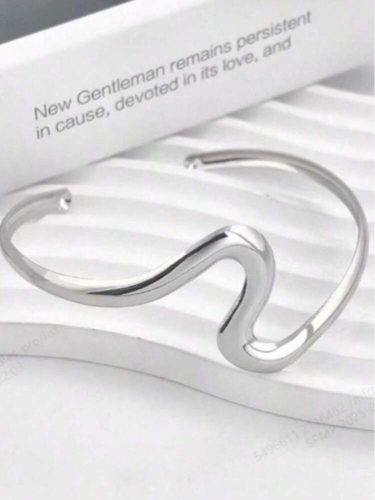 1pc Fashionable Minimalist Gold Wavy Arm Cuff - Multicolor - View 5