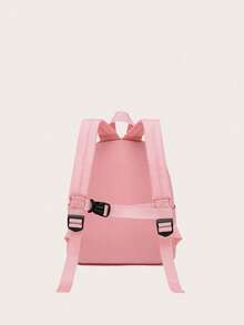 1 件儿童卡通熊尼龙拉链可爱轻便背包，适合幼儿园日常使用 - 粉色 - 查看 3