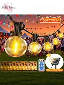 LIPETY Solar Light Bulb String , Solar Outdoor String Lights,15m/50FT 20+1 Lamp ,Waterproof LED Garden Lights Light Dimmable Timer Suitable 8 Adjustable Light Modes For Tourism Picnics, Decorative Atmosphere, Courtyard Lighting ,Wedding Party, Outdoor Courtyards, Pergola Patio - Warm Light - View 2