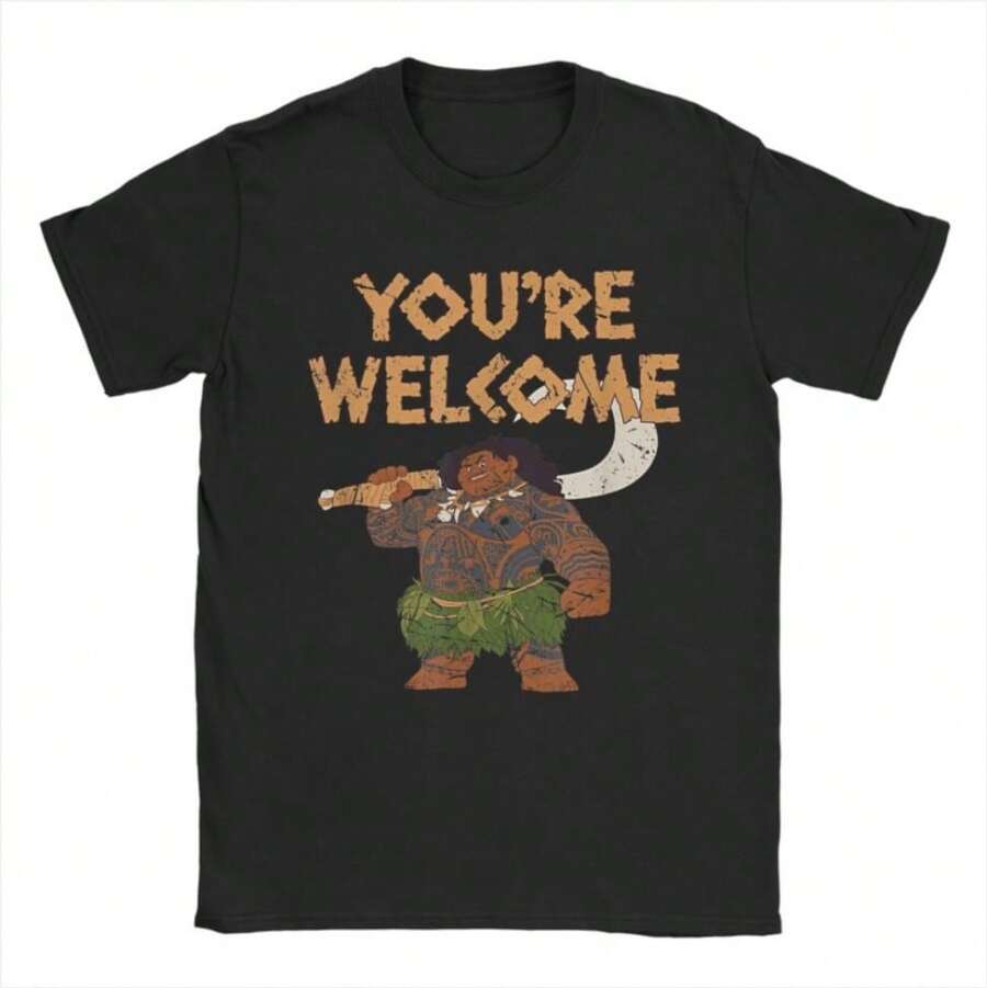 COOL SUMMER MoanaS Maui Confident Pose You're Welcome Graphic Print T Shirt Men Women Cotton Tee Shirt Clothing - 黑色 - 查看 1