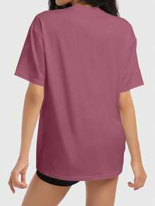 Speed mate 女士宽松圆领短袖T恤，休闲衬衫，Y2K 2024基础款T恤，夏季 - 西瓜粉 - 查看 5