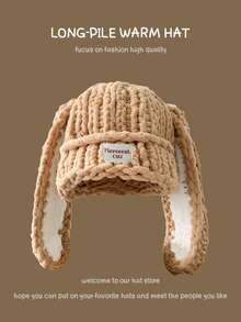 1 pezzo Cappello lavorato a maglia spesso con orecchie da coniglio carino per donna, cappello con paraorecchie fatto a mano, leggero e pratico per passeggiate all'aperto, shopping, vacanze e uso quotidiano, autunno/inverno