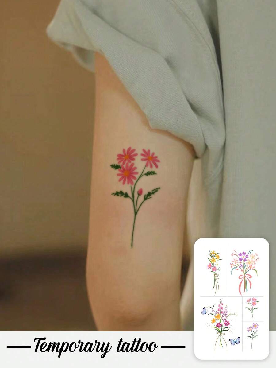 Tatuajes temporales impermeables y resistentes al sudor con diseños de dopamina, flores, mariposas y estilo de campus de dibujos animados, pegatinas de tatuajes falsos lavables de material de PVC con diseño minimalista Y2K, tatuajes falsos resistentes al sudor para volver a la escuela, arte corporal de tatuajes temporales, adecuados para uso diario