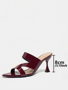 Women's High Heels, Fashionable For Spring/Summer Parties, Outdoor Events, Elegant Banquets. Featuring Pointed Toe, Sparkling Z-Strap Design, Soft Mirror-Finish Material, Comfortable Slip-On Mule Style, Versatile For Formal, Casual, Travel Wear. Available In Burgundy Color. - Burgundy - View 5