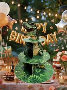 3-Tier Dinosaur Theme Disposable Cake Stand, Dinosaur Egg Cake Stand, Tyrannosaurus Rex Cake Stand, Paper Cake Tray, Cupcake Stand, Suitable For Halloween, Birthday Party, Family Gathering, Christmas, Jurassic Theme Party, Non-Food Contact