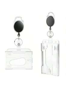 Transparent Double Cards Slots Tag Badge Holder With Badge Reel 2 Cards Storage Organizer Employee Pass Work Card Case Sleeve Men Card Holder Wallet Business Card Holder Credit Card Holder Id Card Holder Women For Women For Men Card Wallet