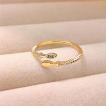 1pc New Micro-Inlaid Zirconia Fish Shaped Adjustable Ring, Women Fashion Jewelry Accessory