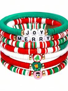 6 款圣诞手链套装 - 绿色圣诞麋鹿和红色圣诞糖果可叠戴手链，适合个人装饰、圣诞礼物、儿童礼物、生日礼物、友谊手链、节日派对礼物，充满欢乐的圣诞风格，适合女性和青少年，3 岁至成人，非常漂亮的装饰，完美的圣诞礼物 - 彩色 - 查看 9